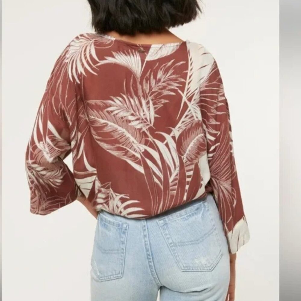 O'Neill Brown Palm Print Wrap Style Top Size Xs - Picture 2 of 7